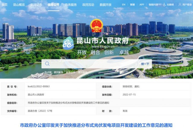 昆山市：國資廠房及配套用房應100%安裝屋頂光伏發(fā)電設施，，3000㎡以上建筑將光伏納入規(guī)劃