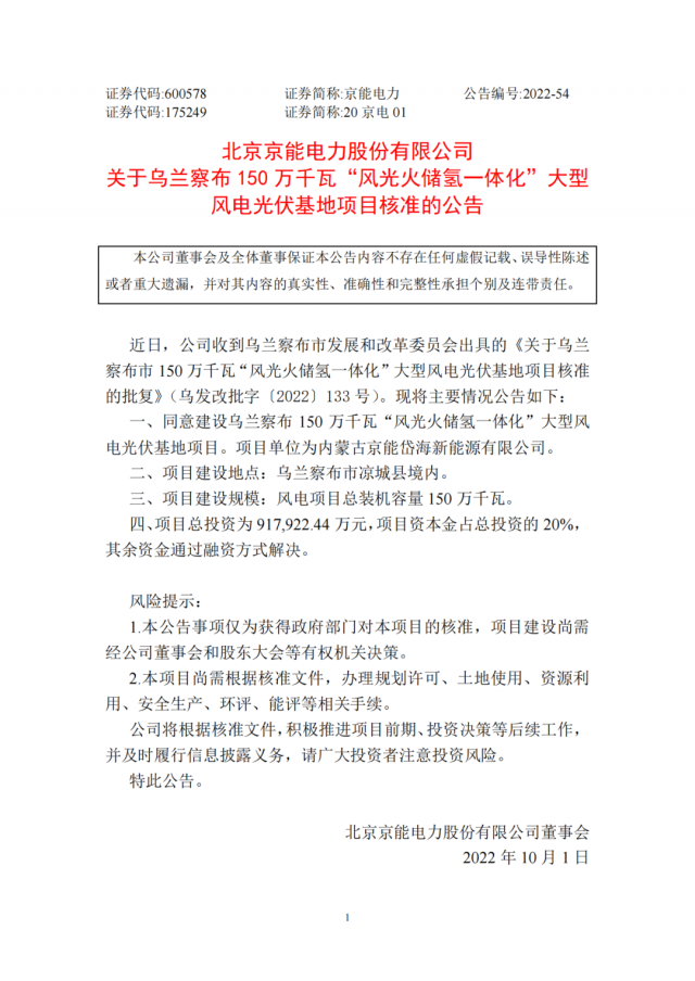 京能電力150萬千瓦“風(fēng)光火儲氫”基地獲批！